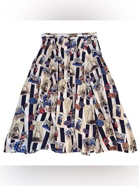 Vintage Bentley Arbuckle Size 12 Travel Midi Length Skirt Boats Vacation Retro